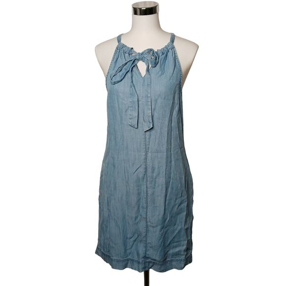 Kut From The Kloth Denim Chambray Pockets Halter Mini Dress Size 10 - Picture 1 of 10